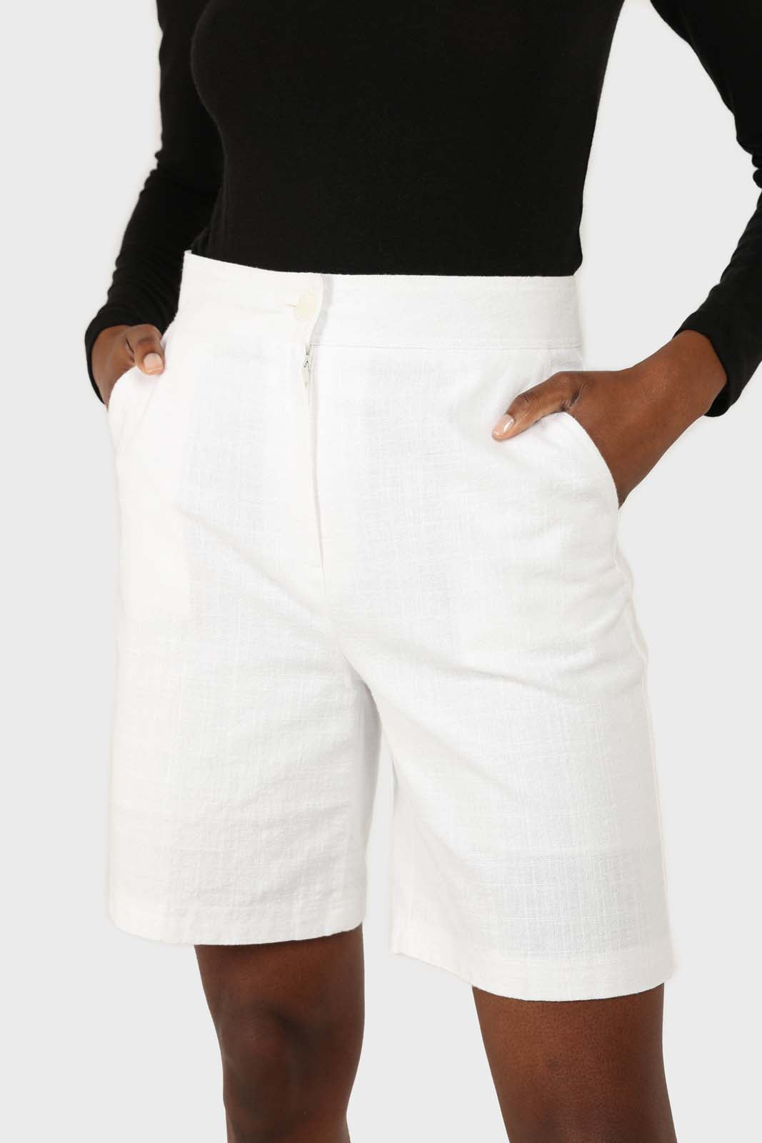 Ivory linen tailored long shorts_1