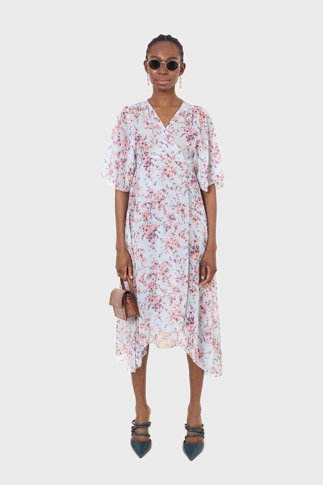 Blue and pink floral belted robe maxi dress_1