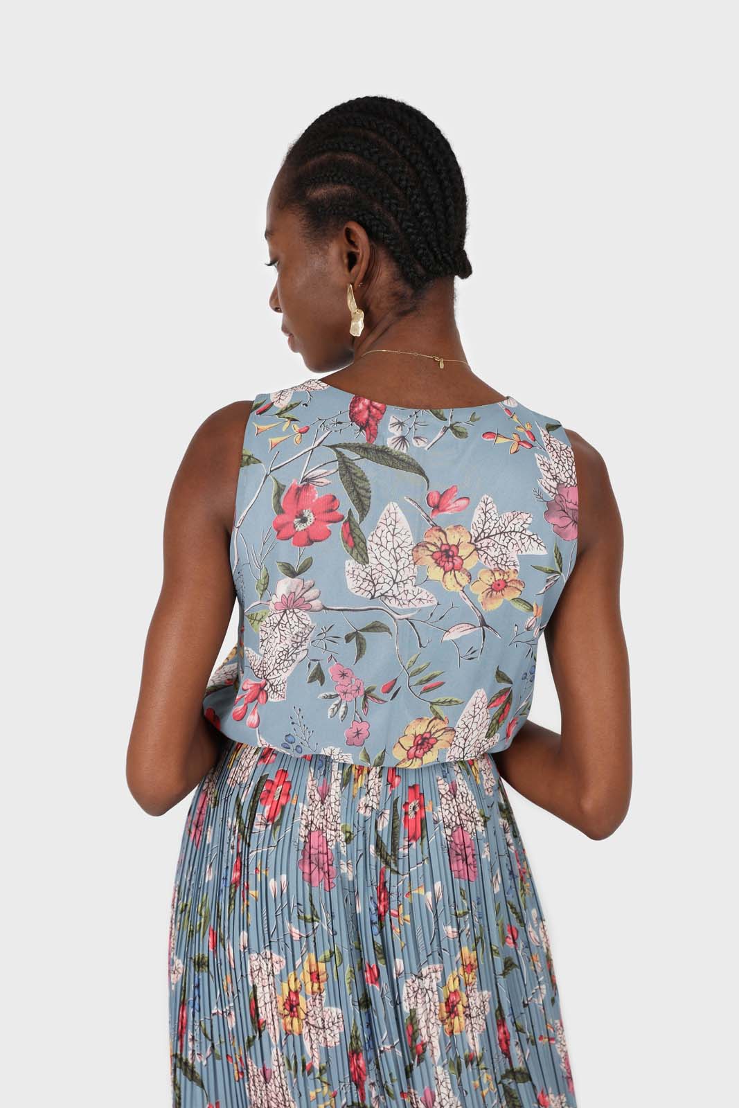 Dusty blue bright floral silky micro pleat maxi dress_3