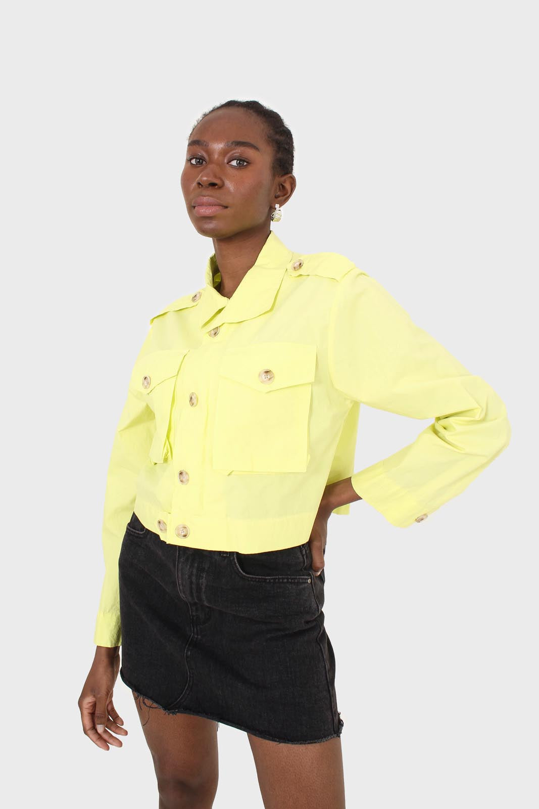 Neon yellow patch pocket cropped jacket_8