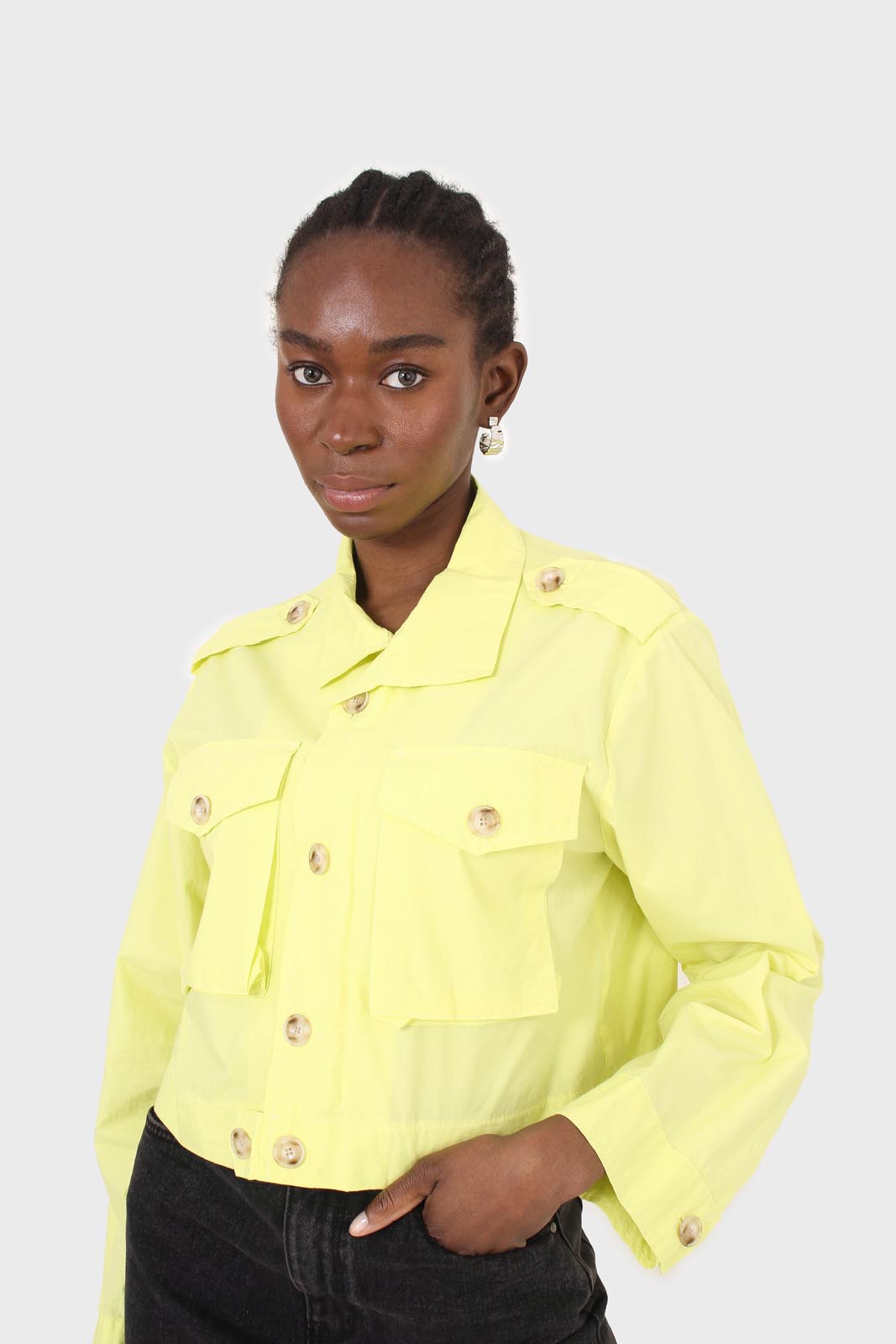 Neon yellow patch pocket cropped jacket_9