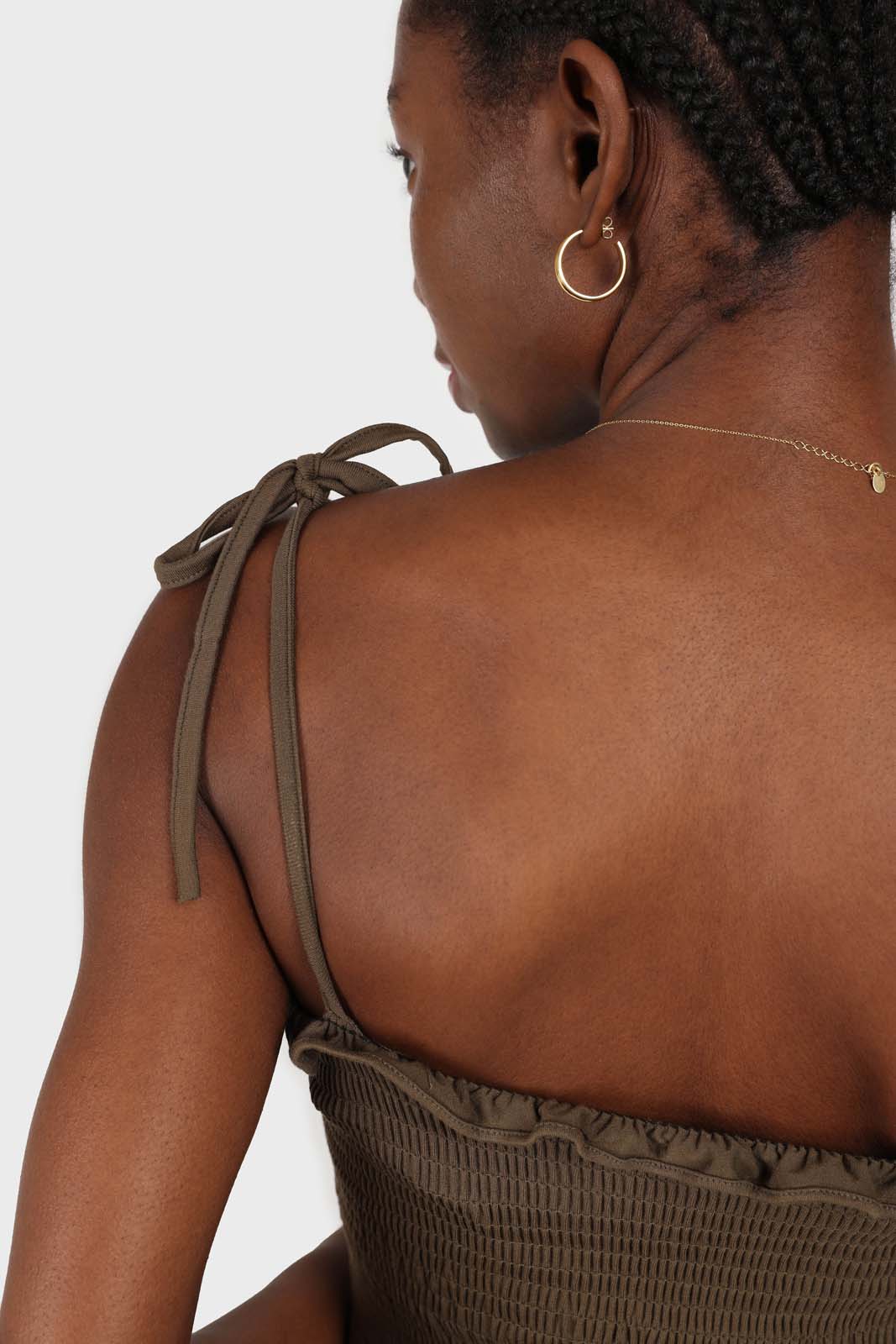 Khaki ruched bodice tie strap jumpsuit_4