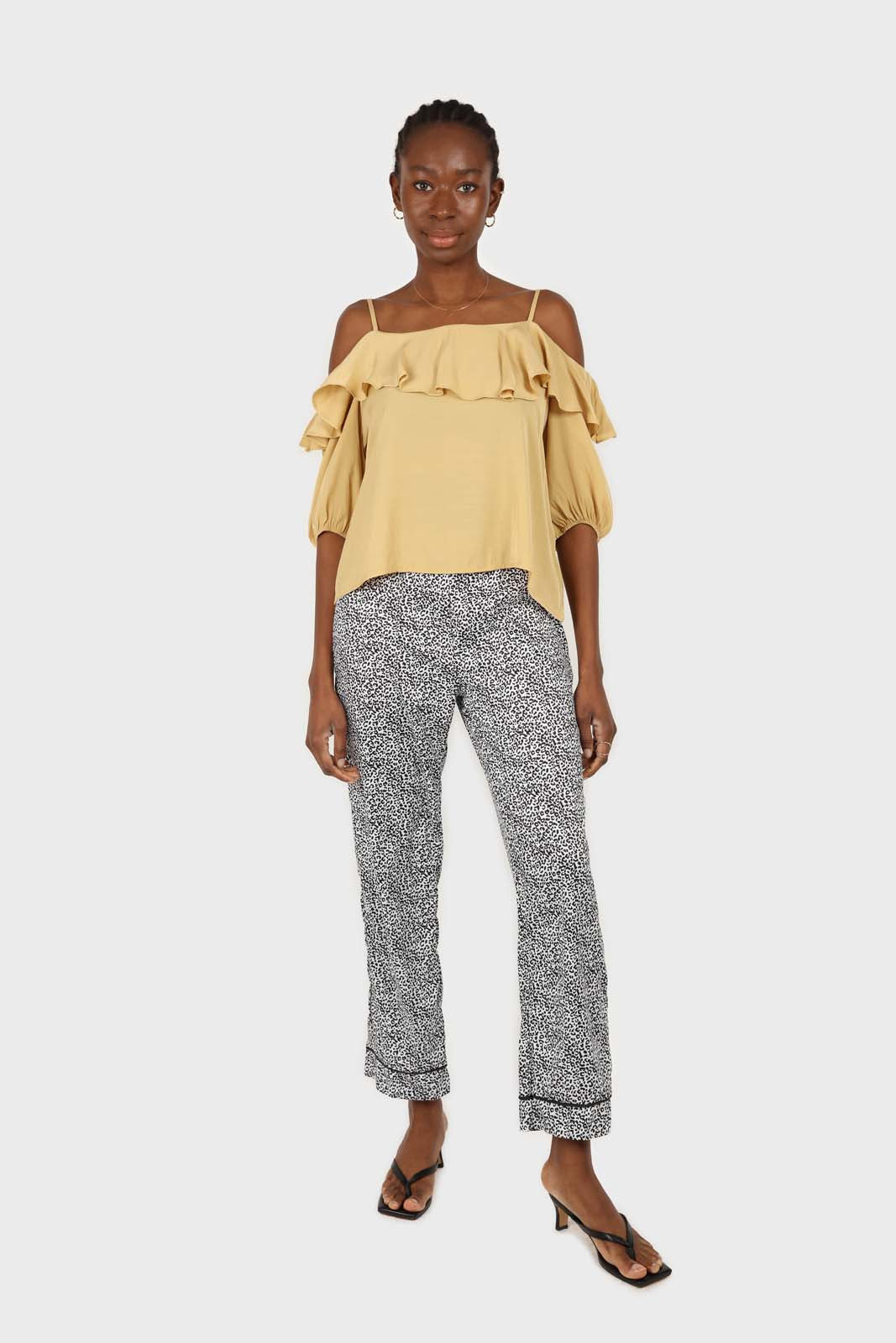 Yellow thin strap ruffle top_3