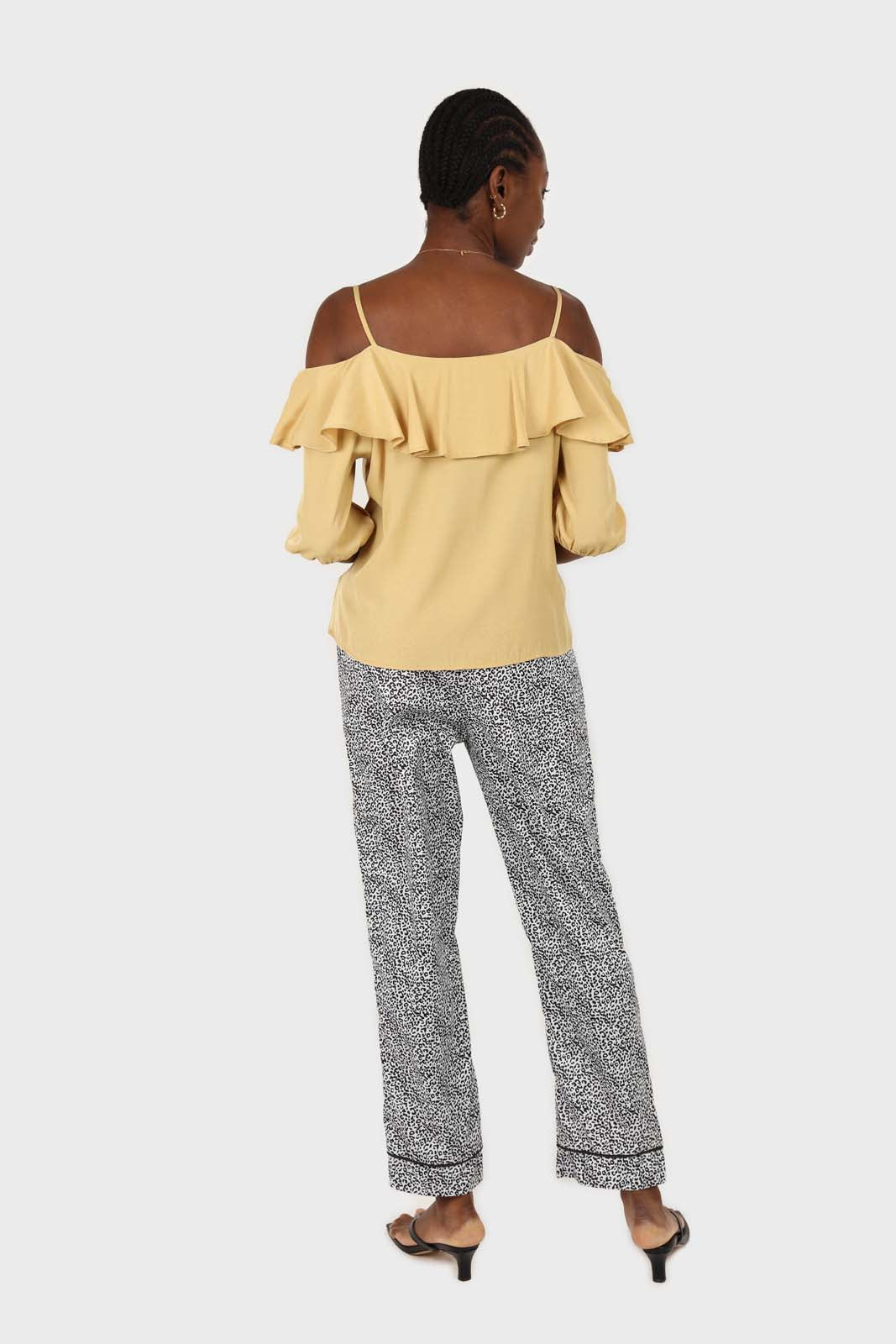 Yellow thin strap ruffle top_4