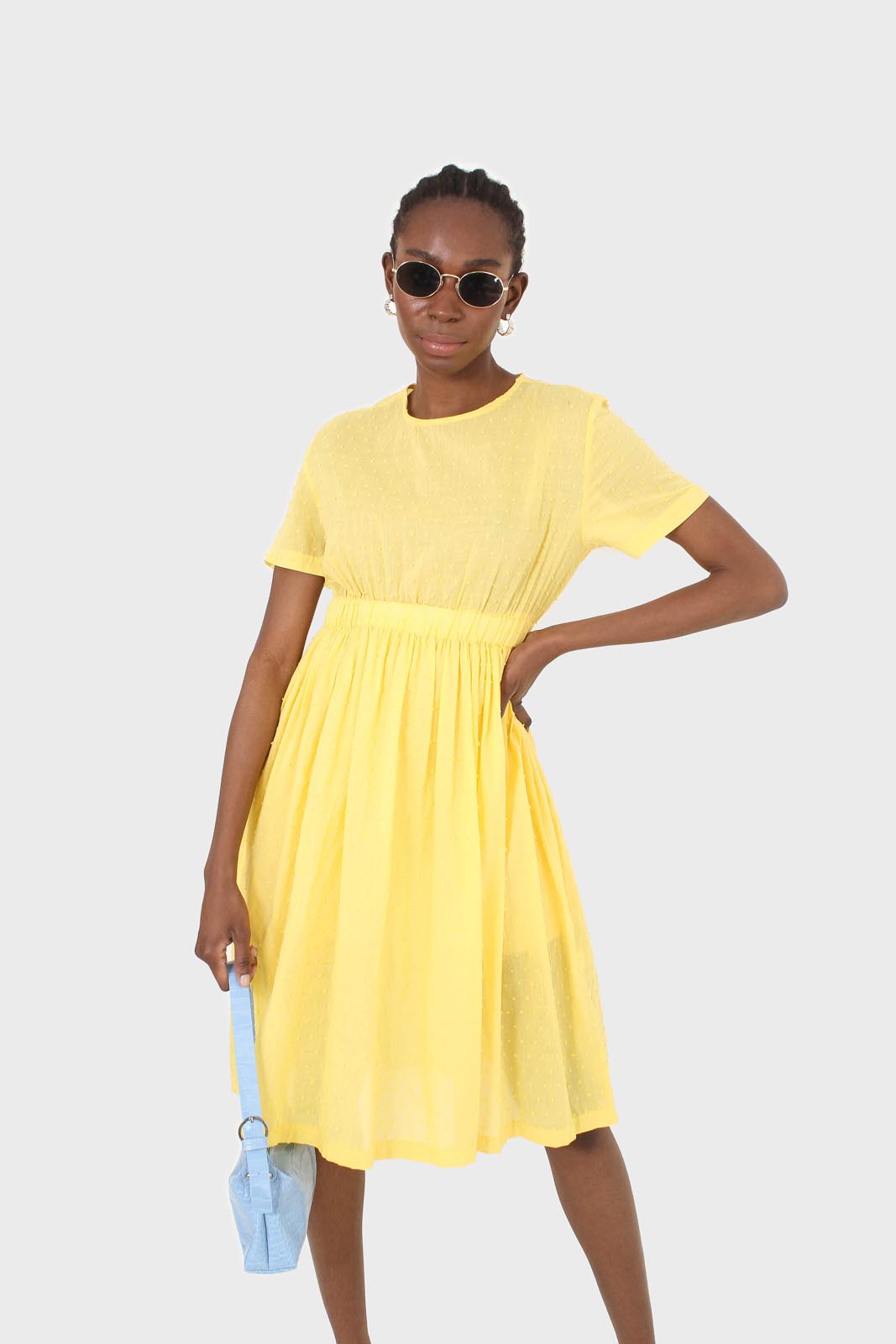 Yellow textured short sleeved maxi dress_1