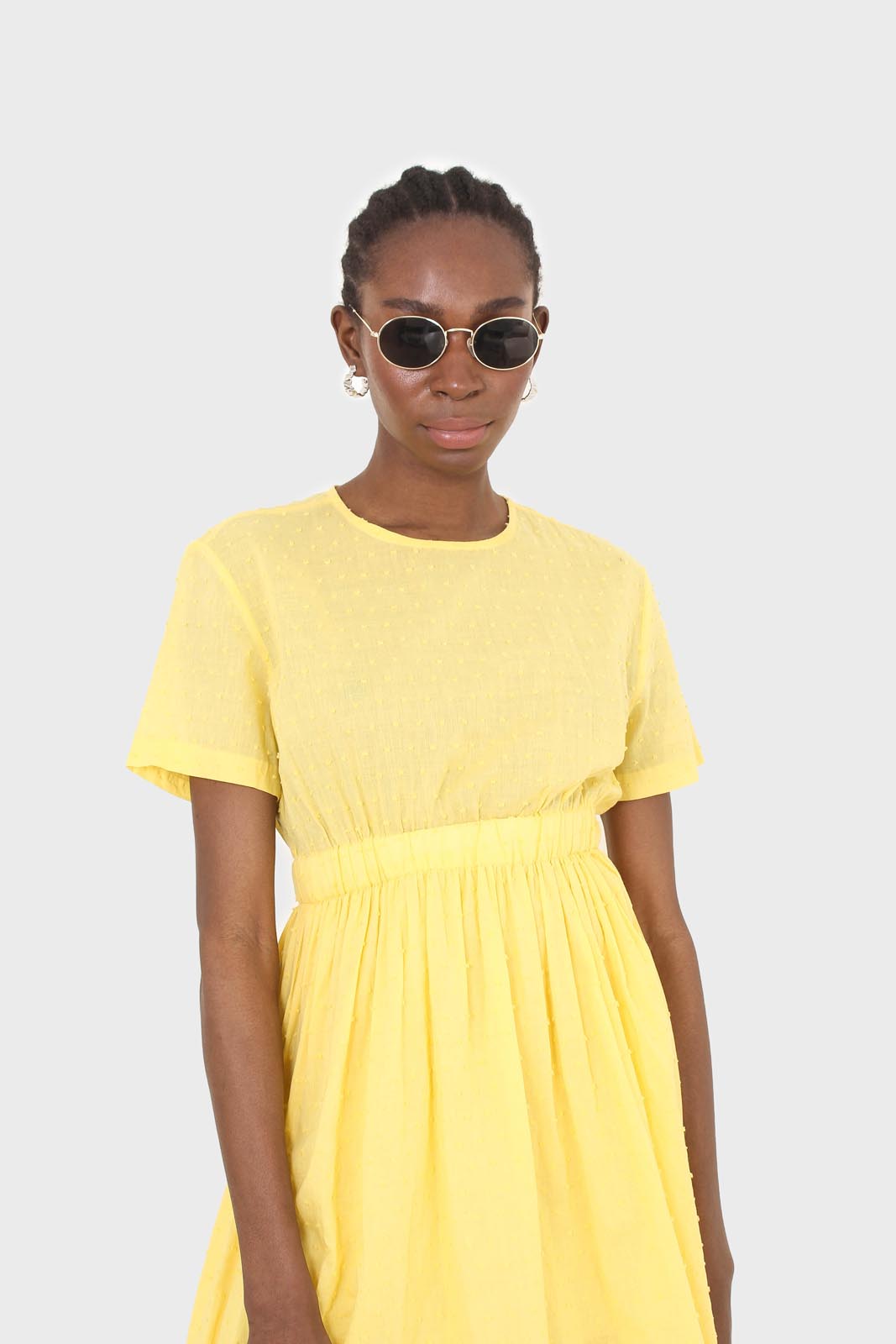 Yellow textured short sleeved maxi dress_8