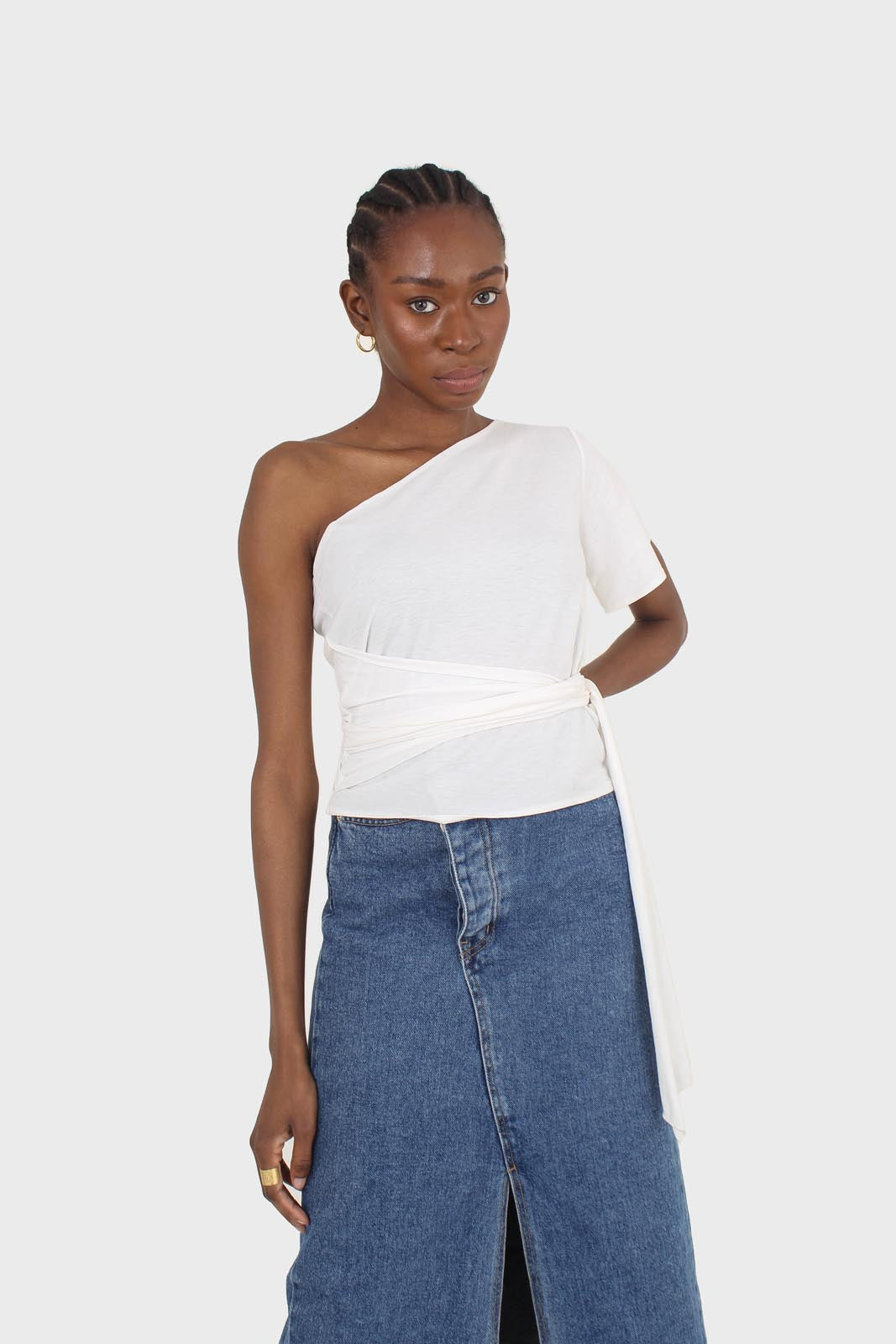 Ivory one shoulder tie waist blouse_9