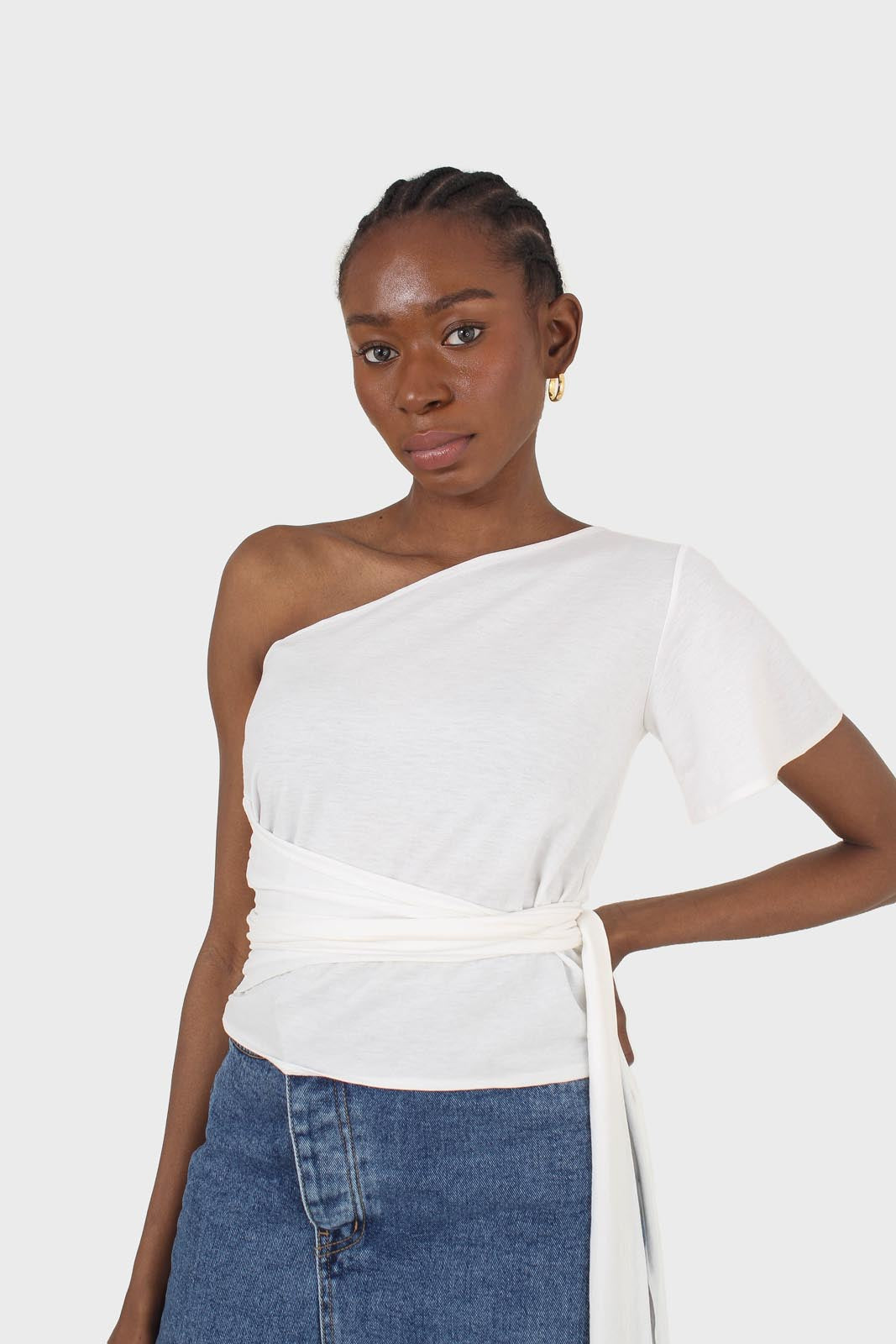 Ivory one shoulder tie waist blouse_7