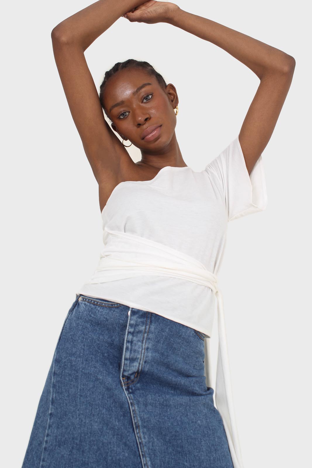 Ivory one shoulder tie waist blouse_6