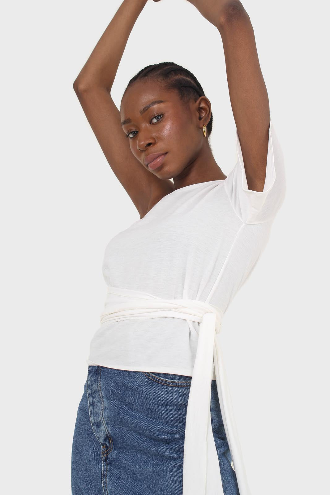 Ivory one shoulder tie waist blouse_8