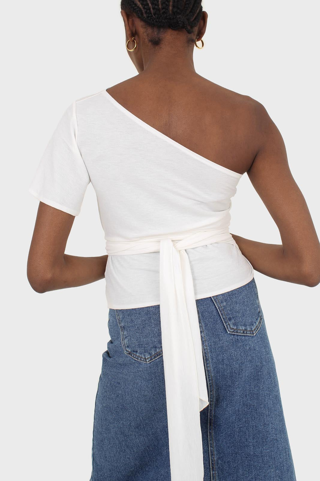 Ivory one shoulder tie waist blouse_2