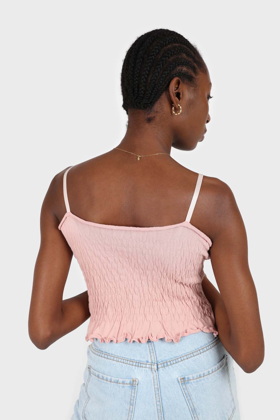 Pale pink button front ruched bodice tank_3