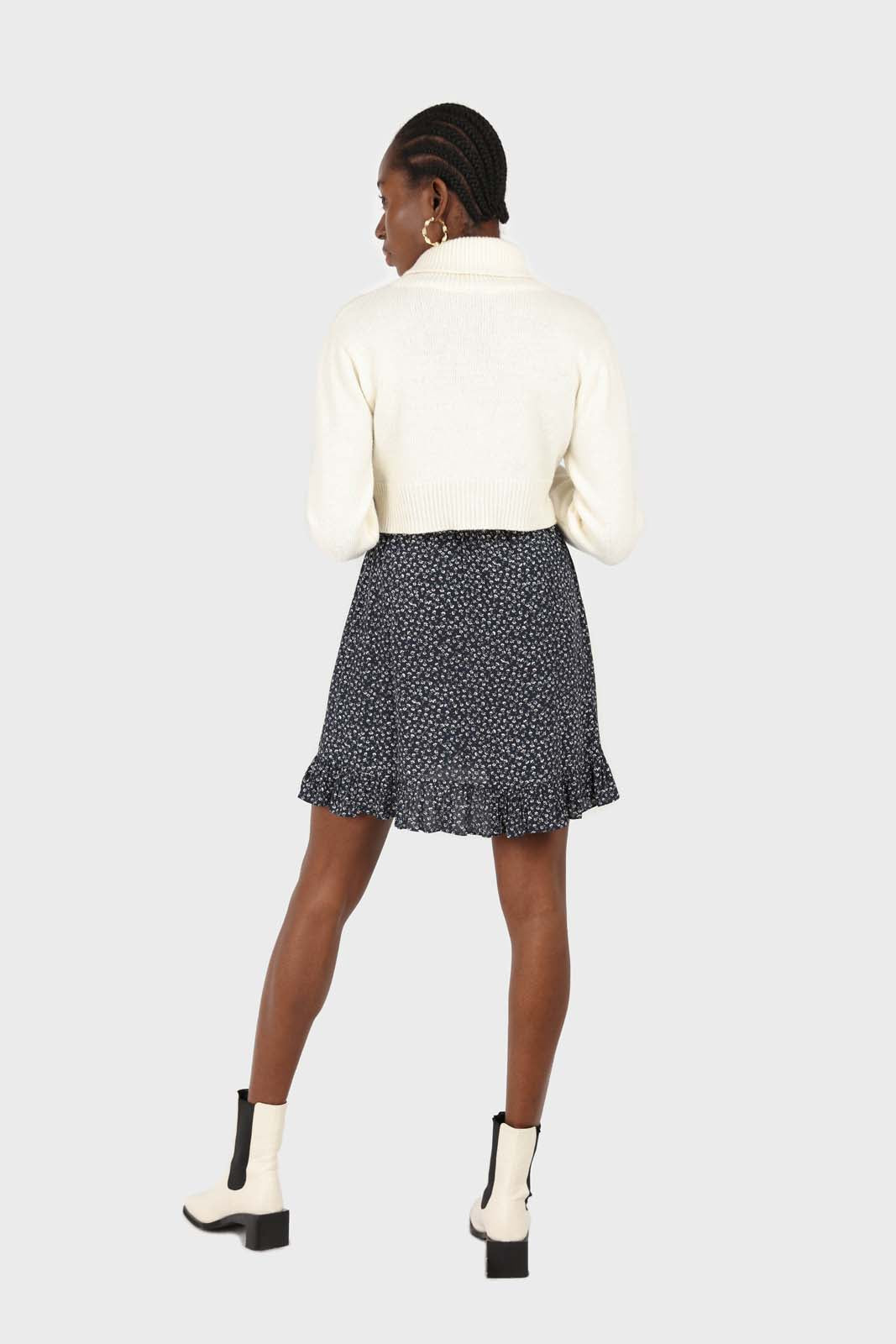 Navy and white floral ruched bodice mini dress_6