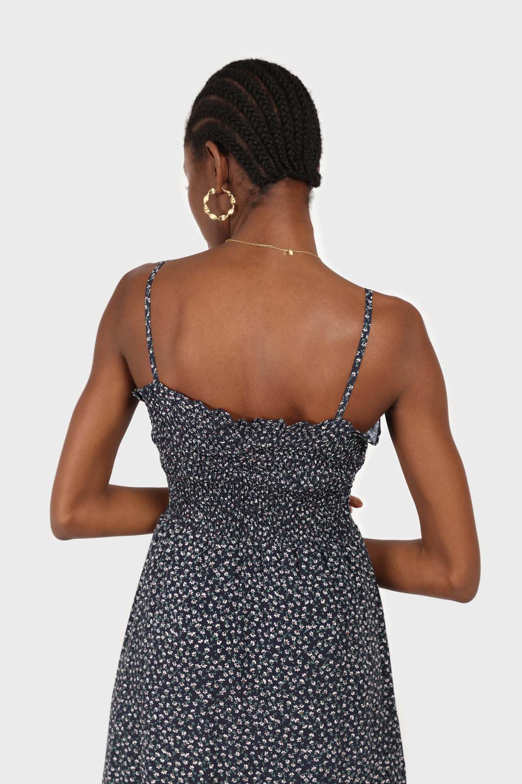 Navy and white floral ruched bodice mini dress_2