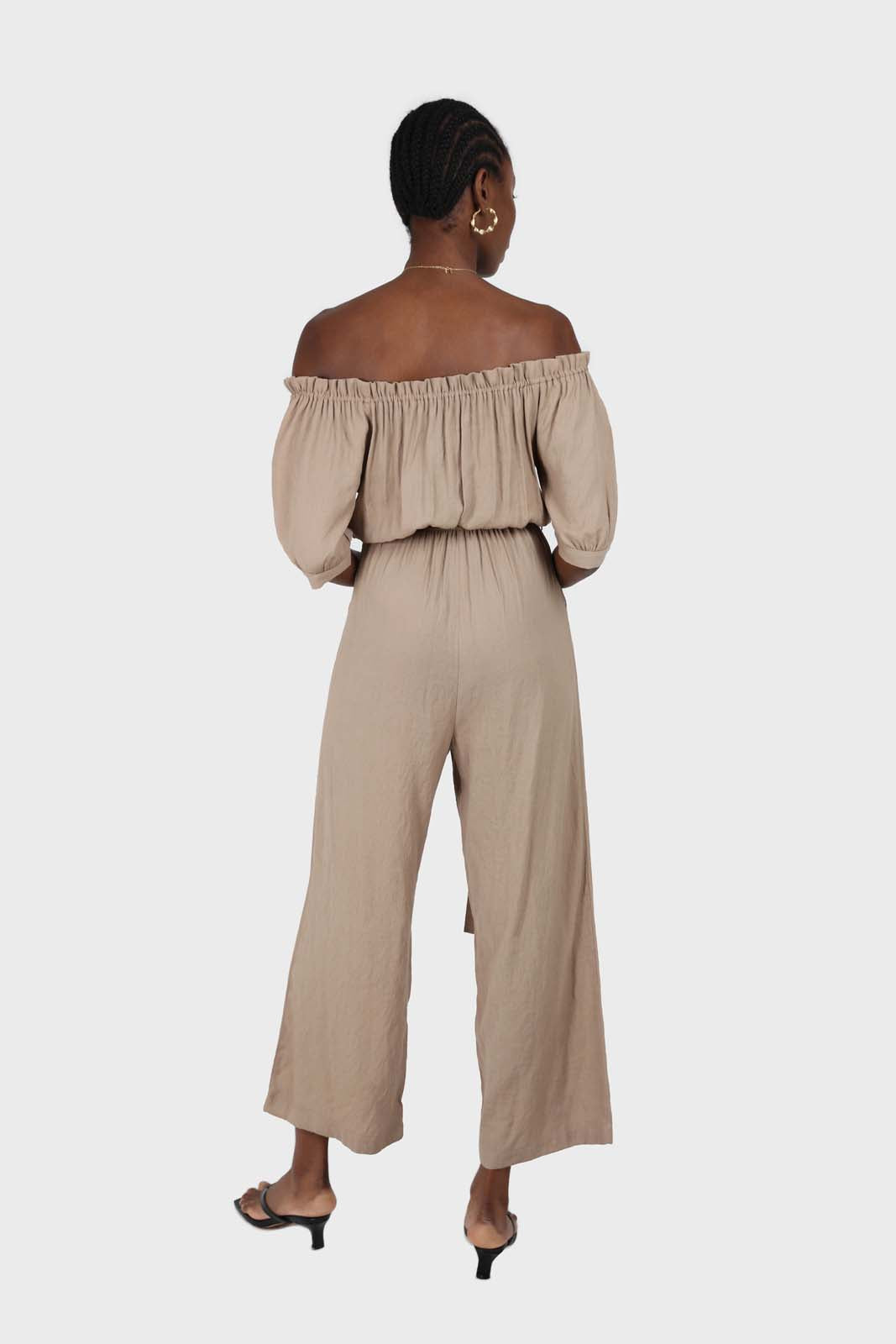 Brown off shoulder tie waist jumpsuit_10