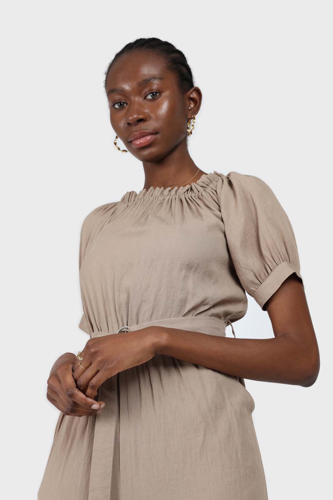 Brown off shoulder tie waist jumpsuit_12