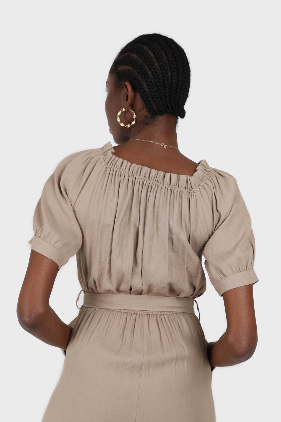 Brown off shoulder tie waist jumpsuit_13