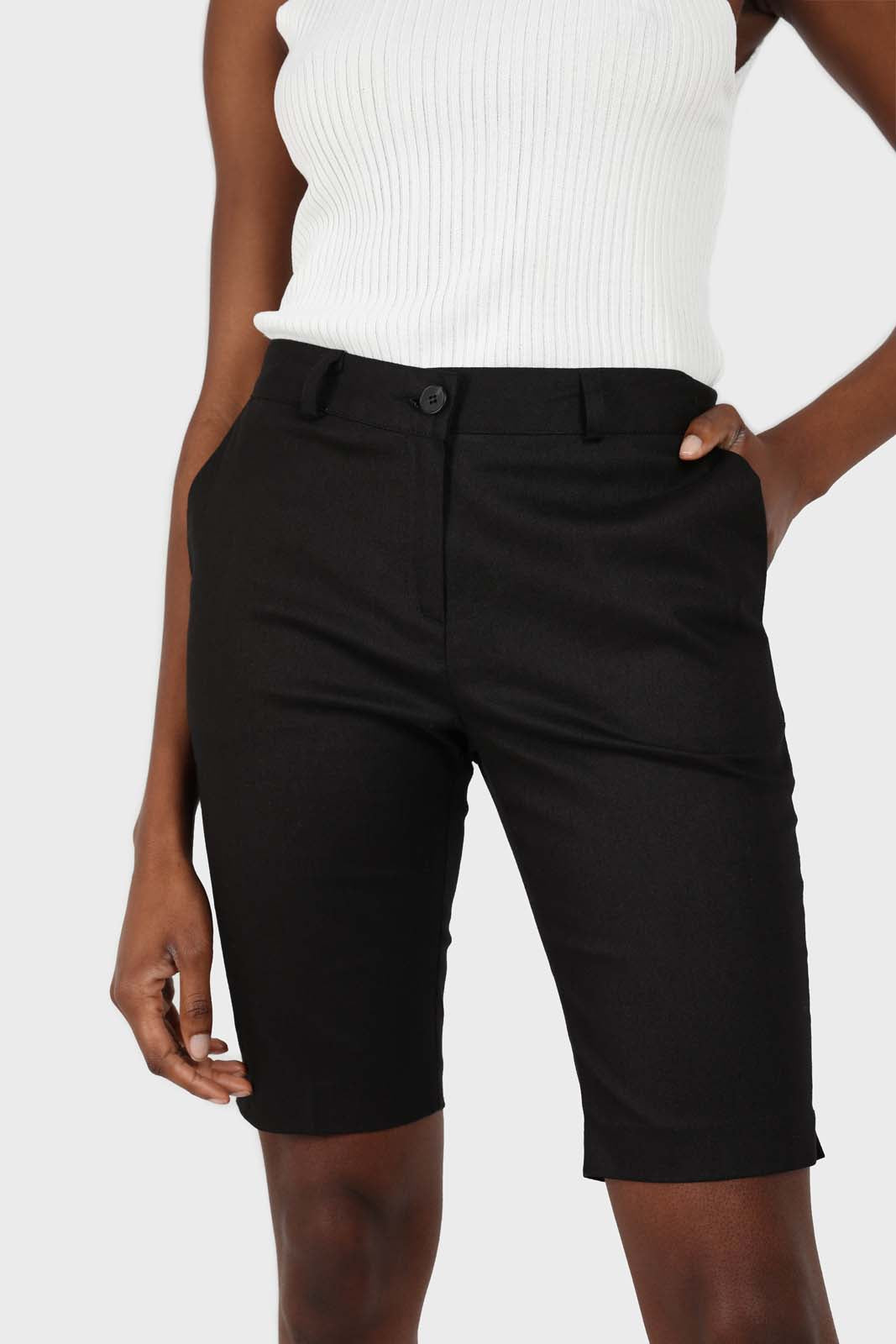 Black side pocket fitted shorts_1