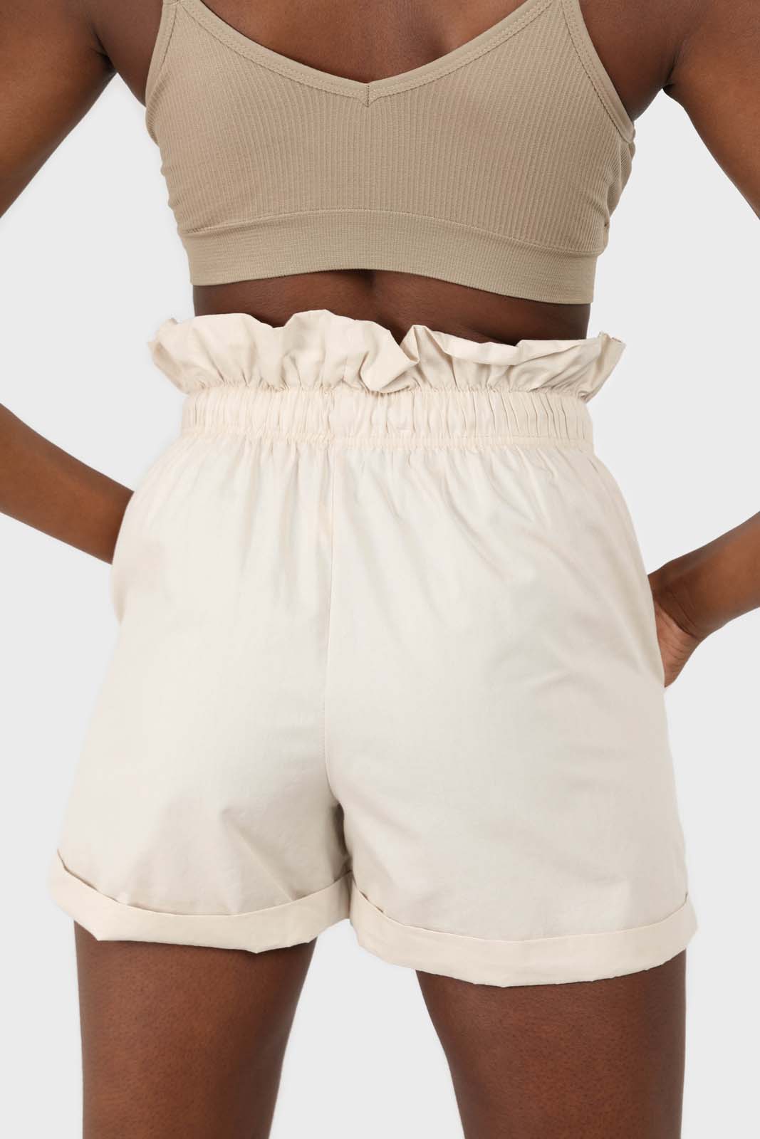 Beige drawstring wide fit shorts_4