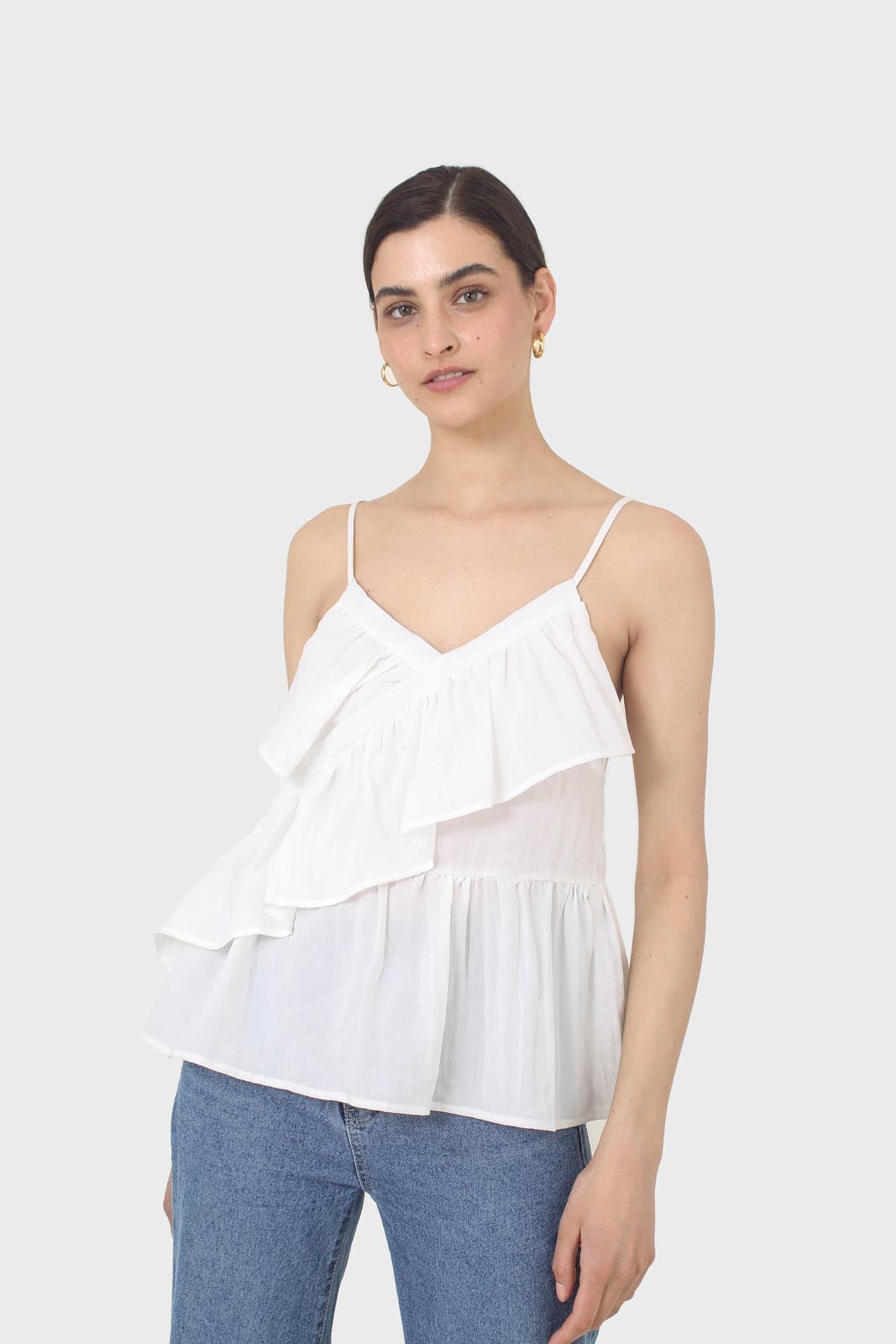 White ruffle thin strap tank_1