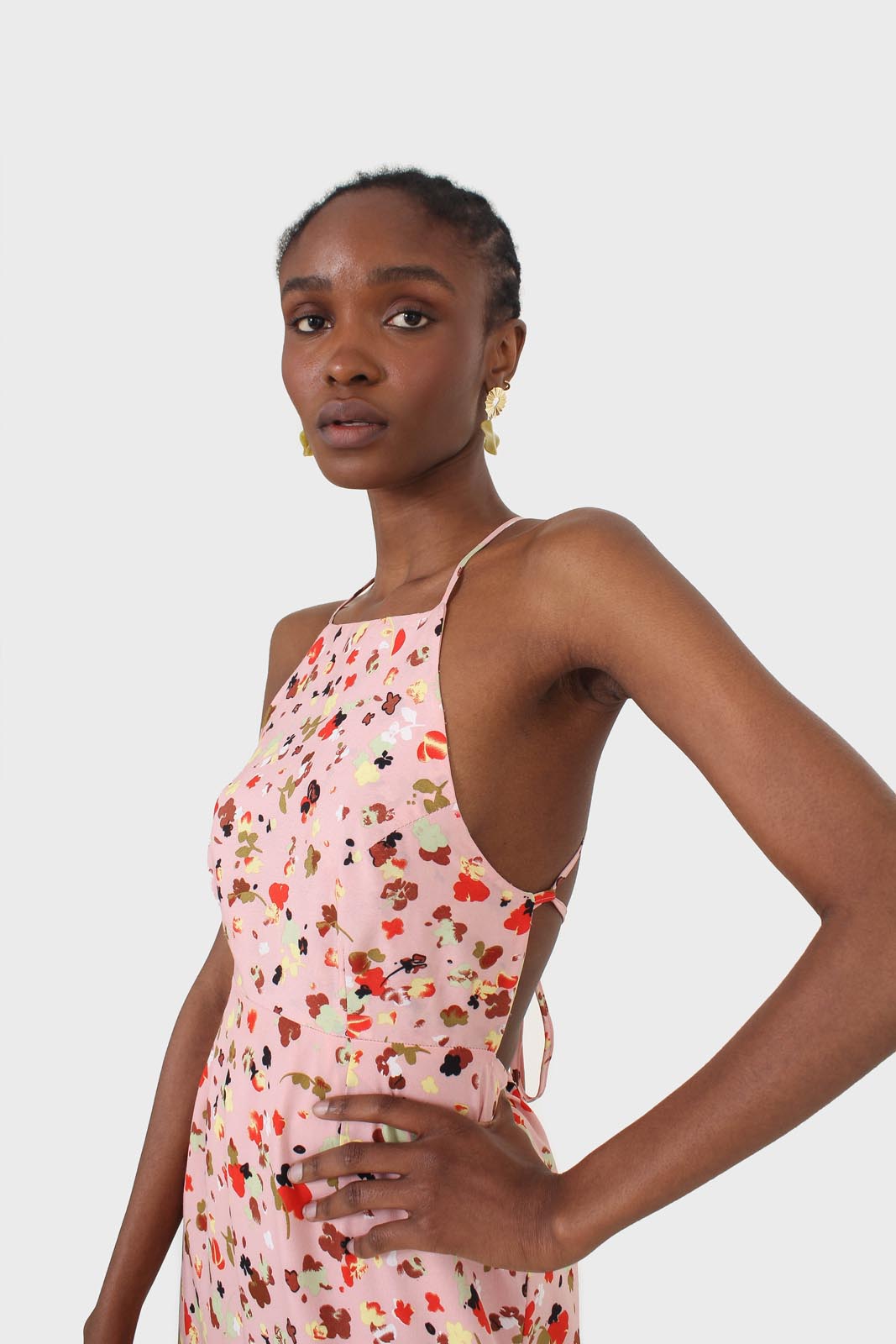 Pink and multi floral printed strappy maxi dress_8