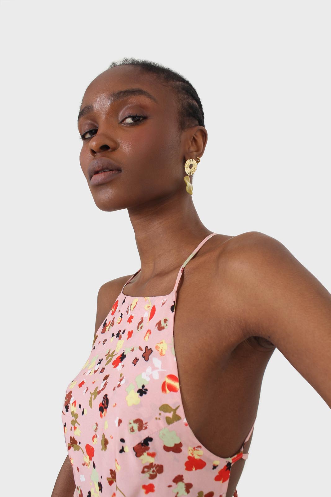 Pink and multi floral printed strappy maxi dress_9