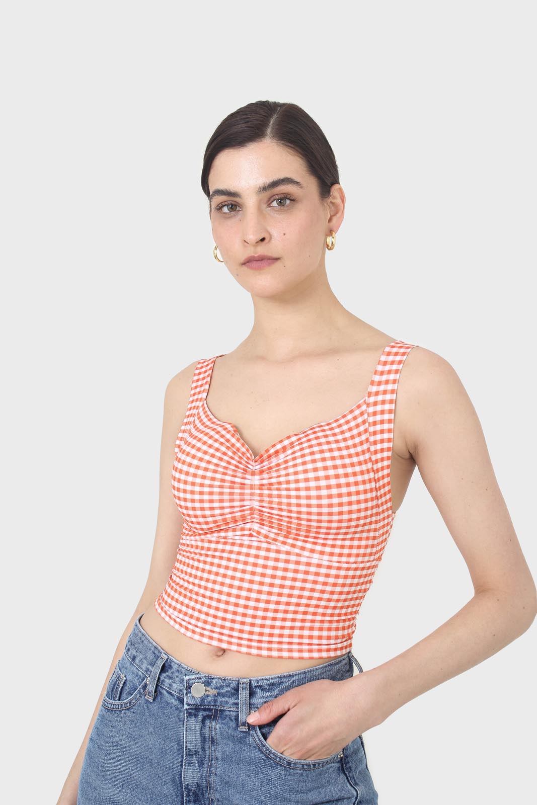 Orange and white gingham cropped tank_1