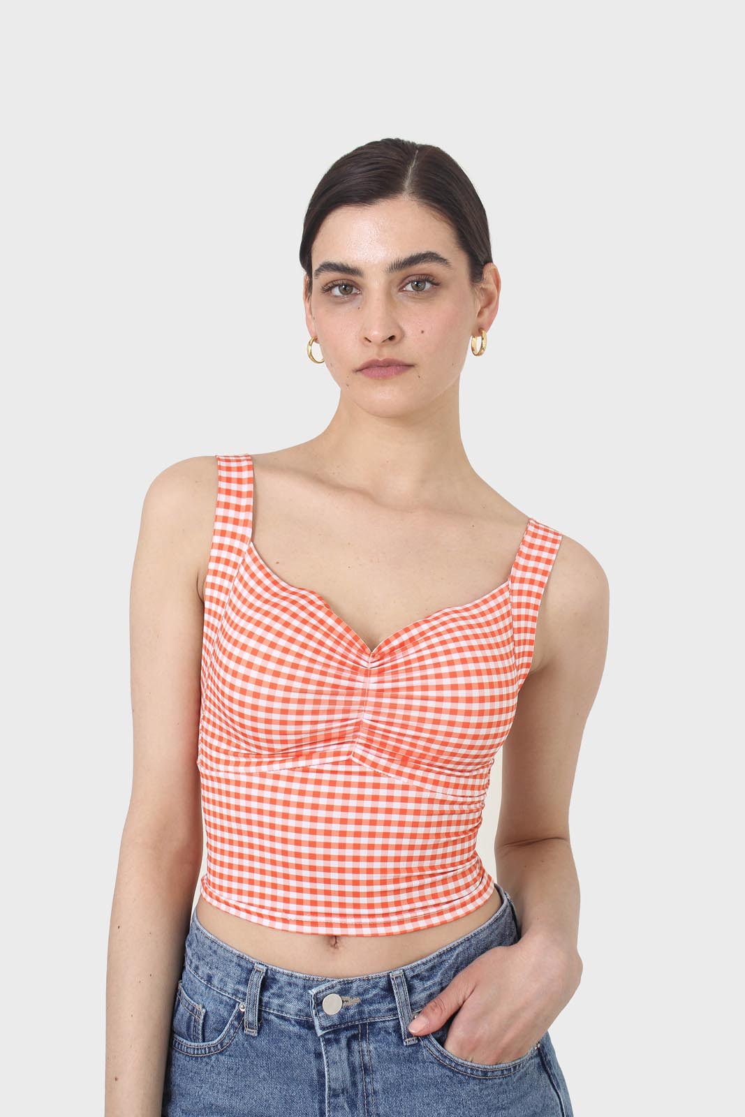 Orange and white gingham cropped tank_5