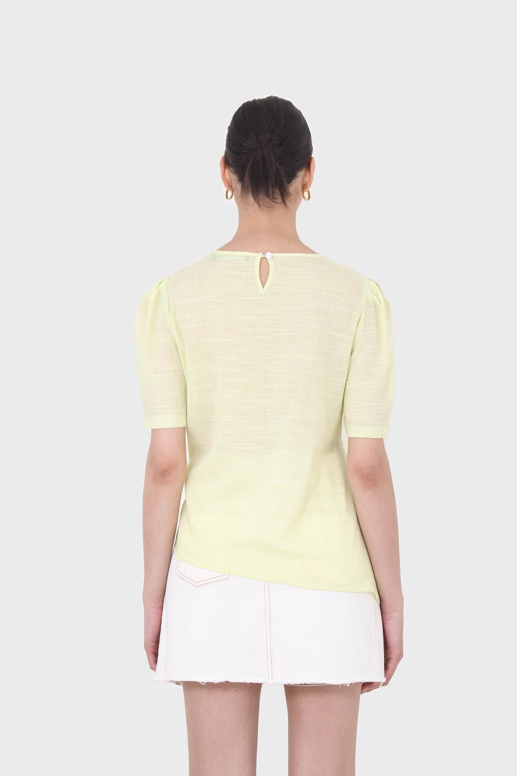 Pale yellow pull string linen top_6