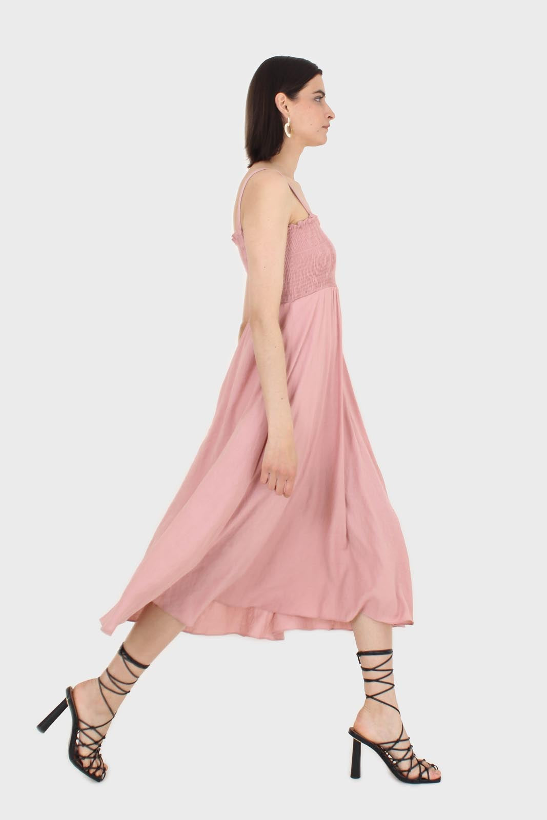 Pale pink ruched bodice thick strap maxi dress_4