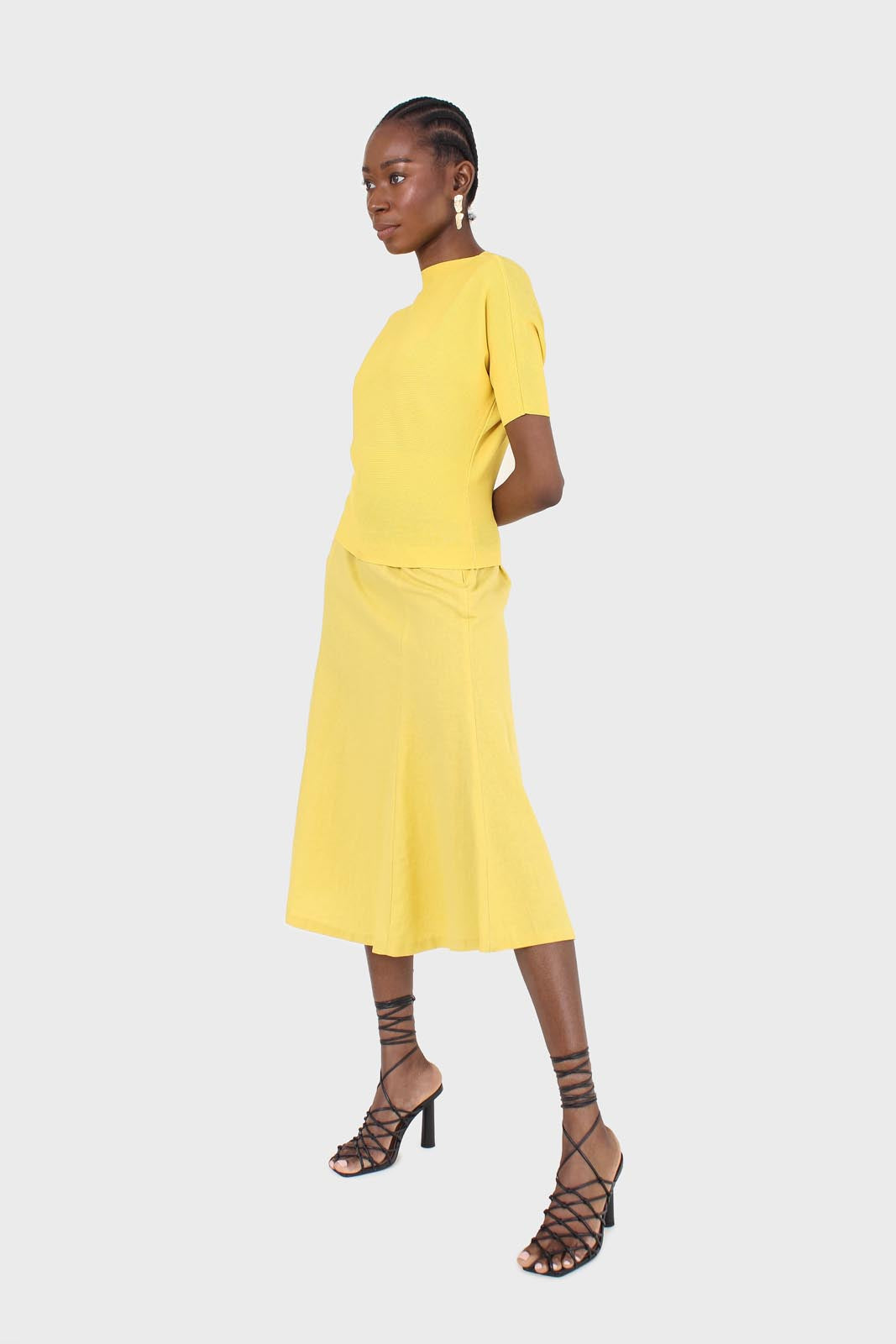 Bright yellow soft midi skirt_4