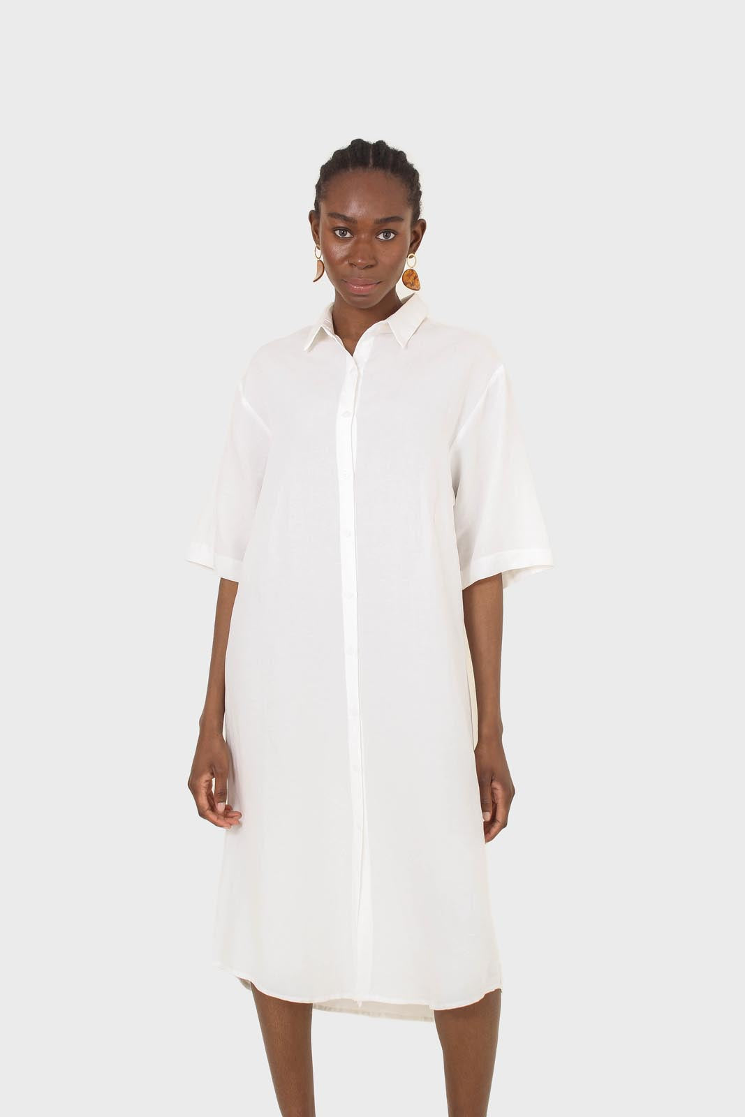 Ivory simple linen shirt dress_17