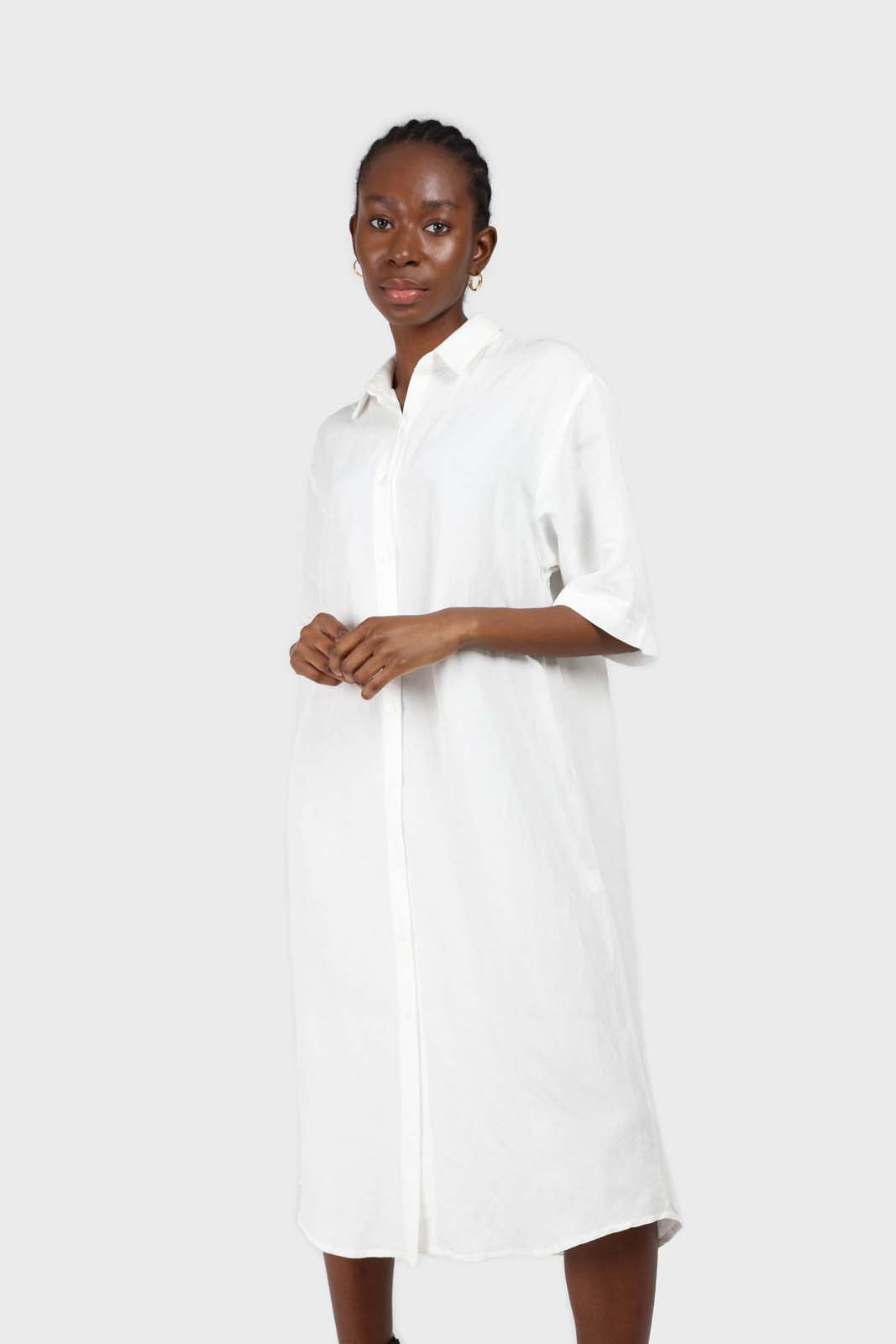 Ivory simple linen shirt dress_5