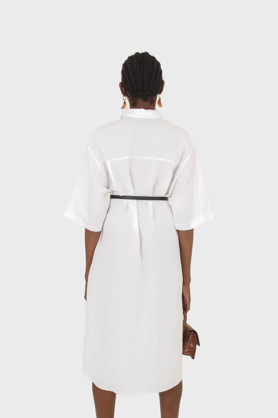 Ivory simple linen shirt dress_11