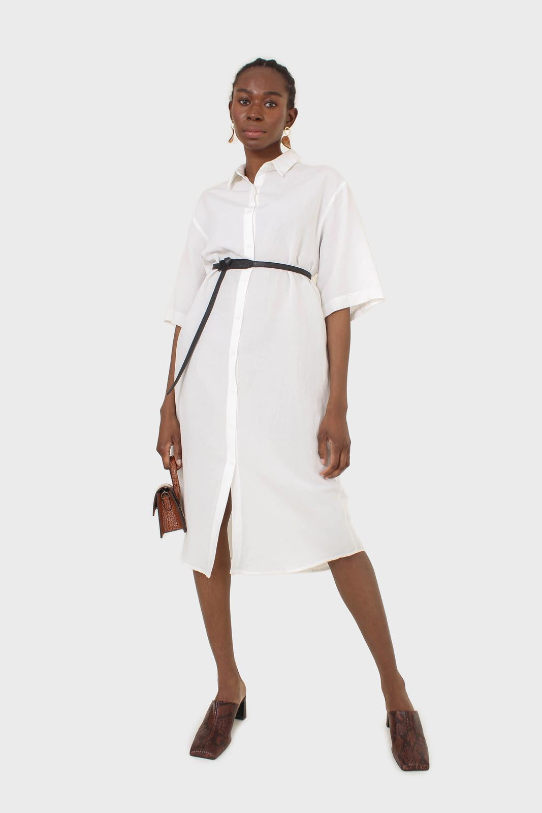 Ivory simple linen shirt dress_12