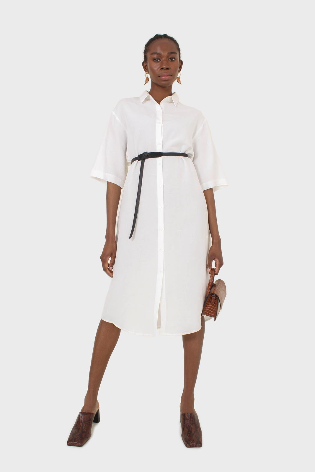 Ivory simple linen shirt dress_13