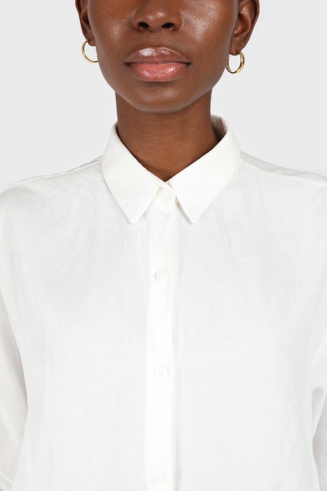 Ivory simple linen shirt dress_18