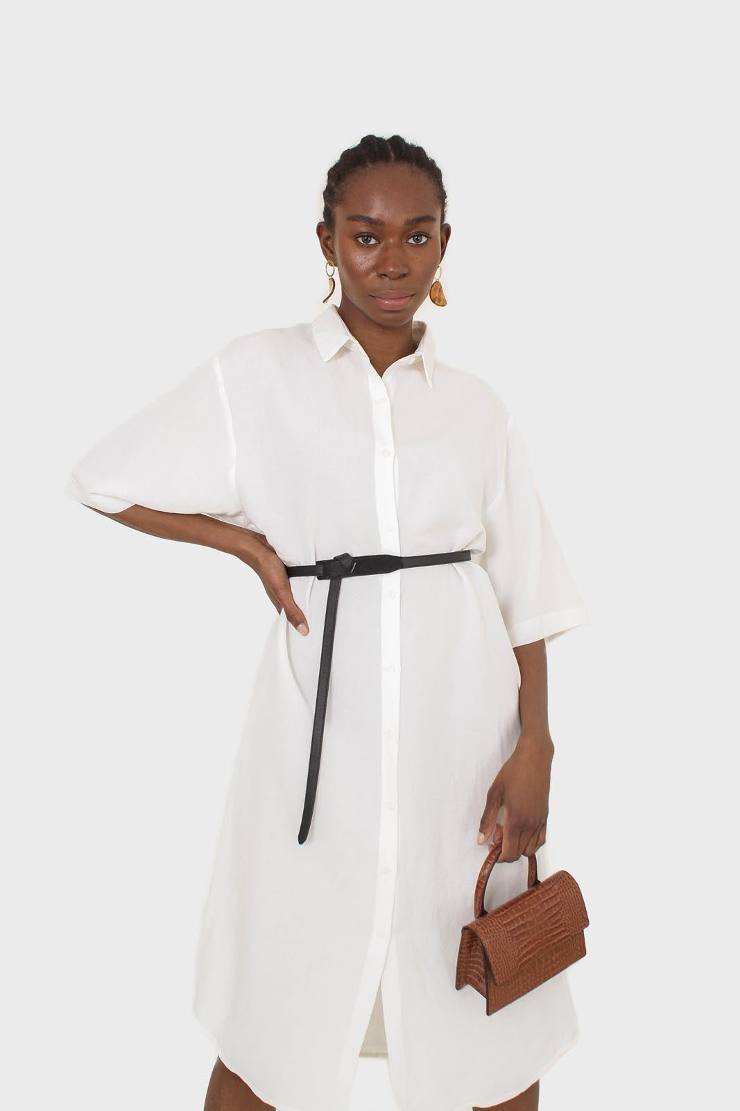 Ivory simple linen shirt dress_14