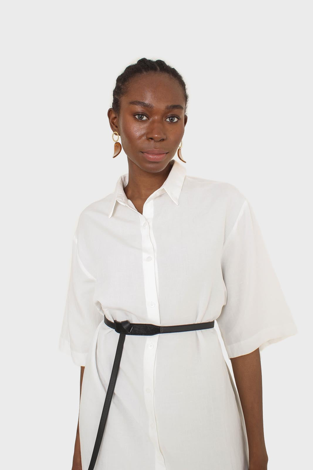 Ivory simple linen shirt dress_16