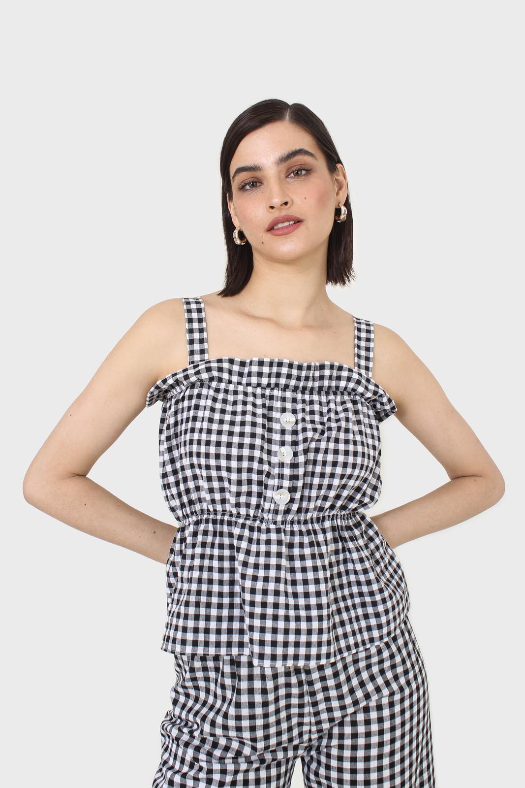 Black and white gingham thick strap tank_1
