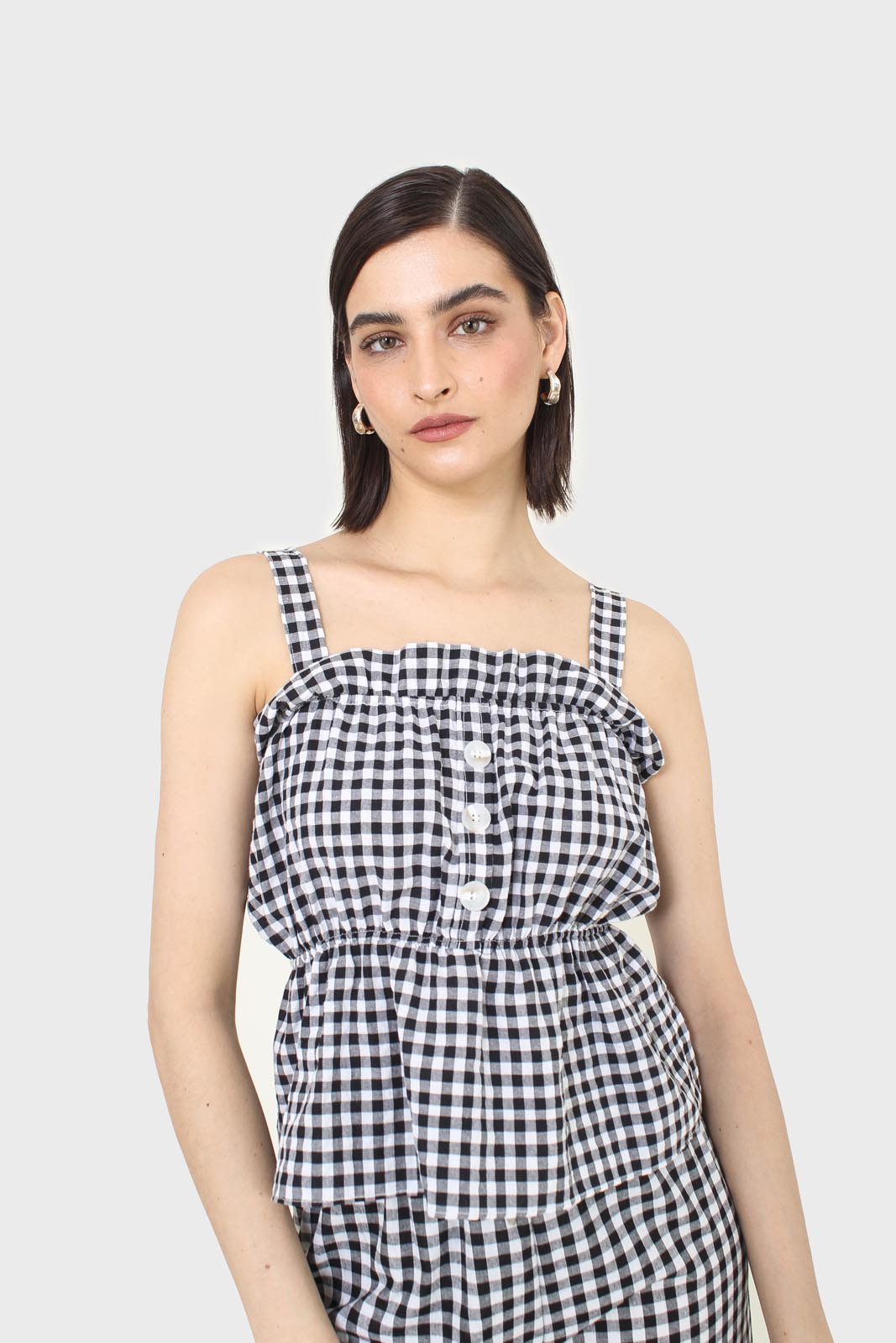 Black and white gingham thick strap tank_5