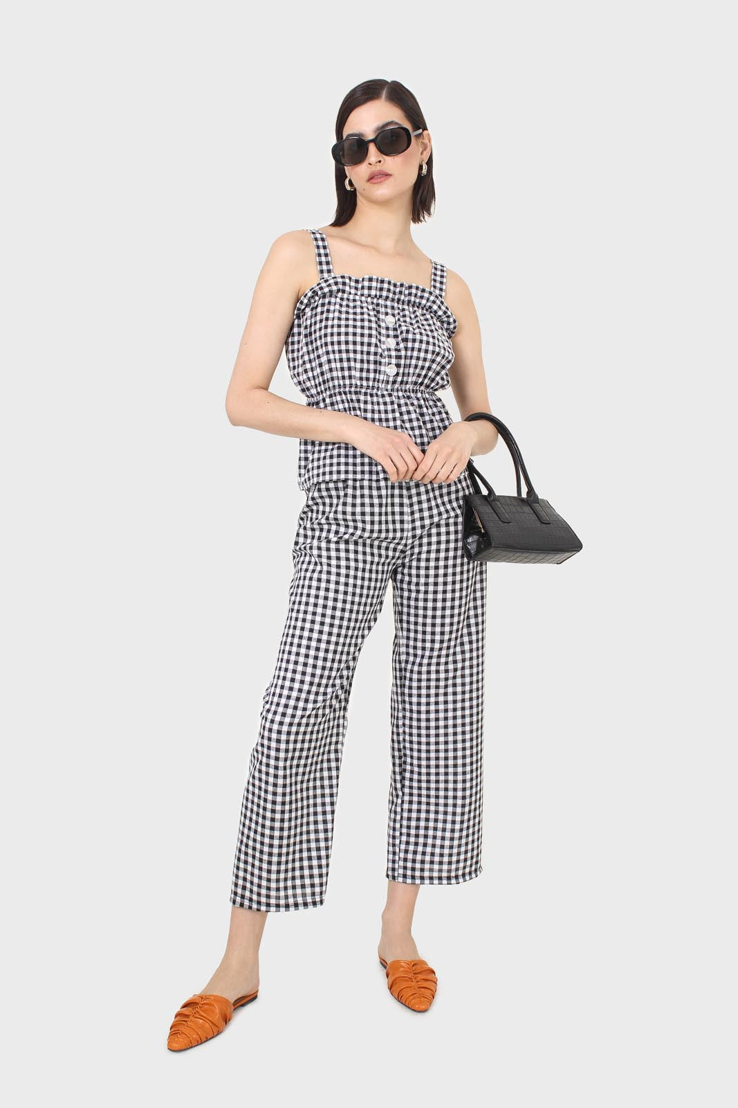 Black and white gingham thick strap tank_3