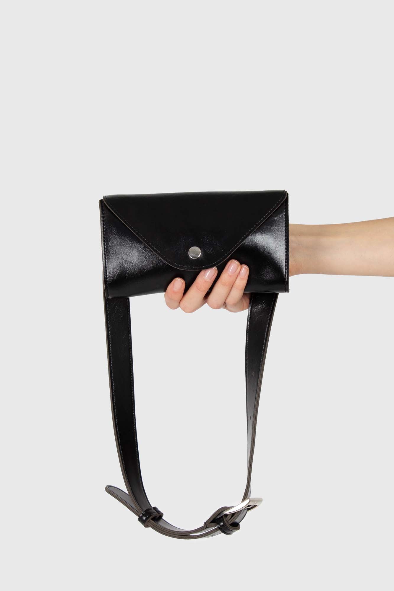 Black vegan leather pouch belt bag_1