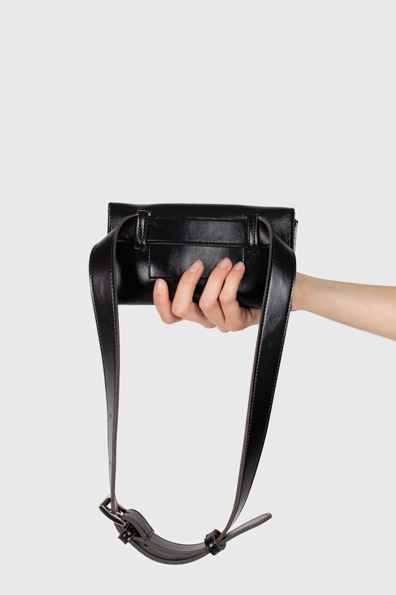 Black vegan leather pouch belt bag_5