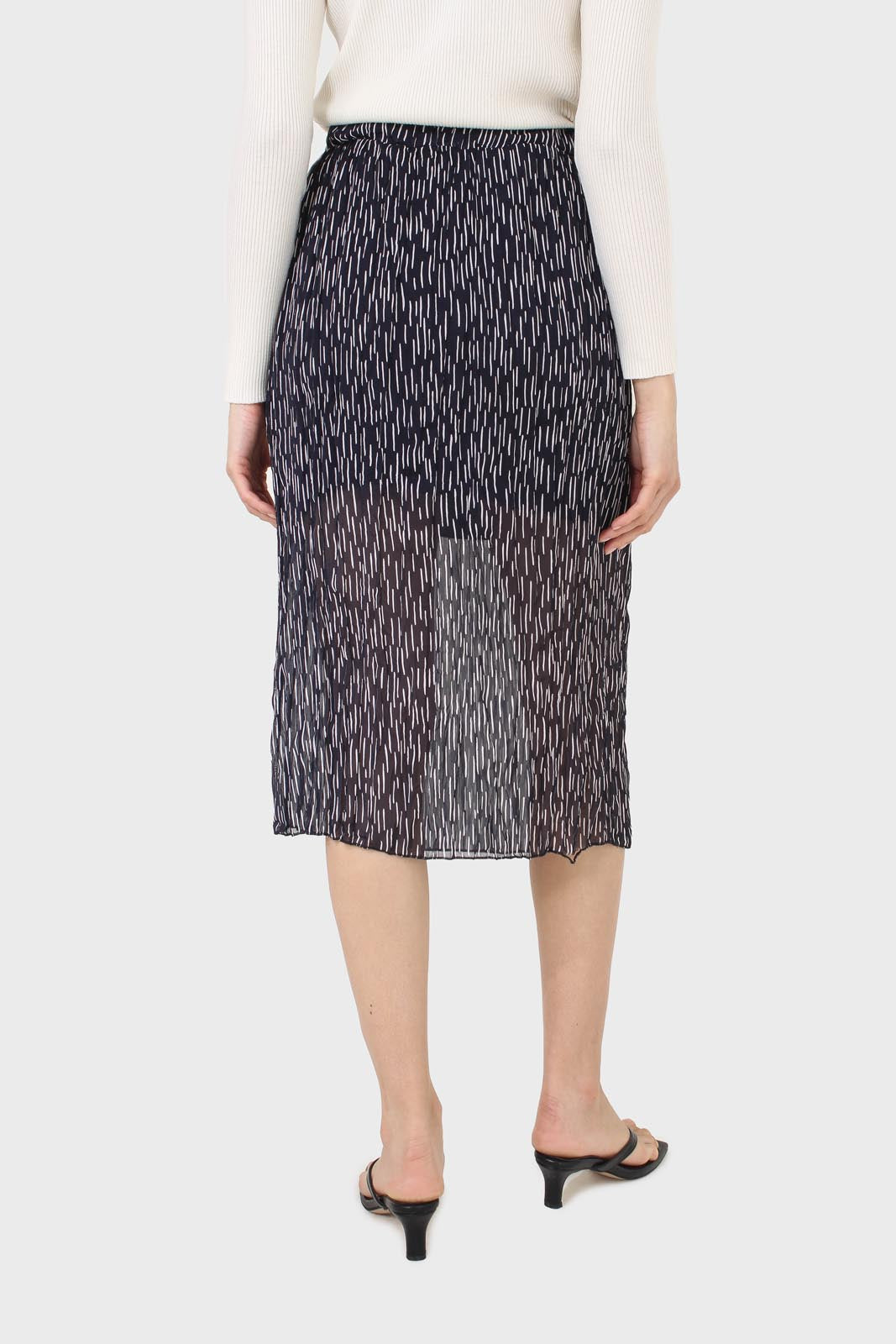 Navy and white print pleated skirt_3