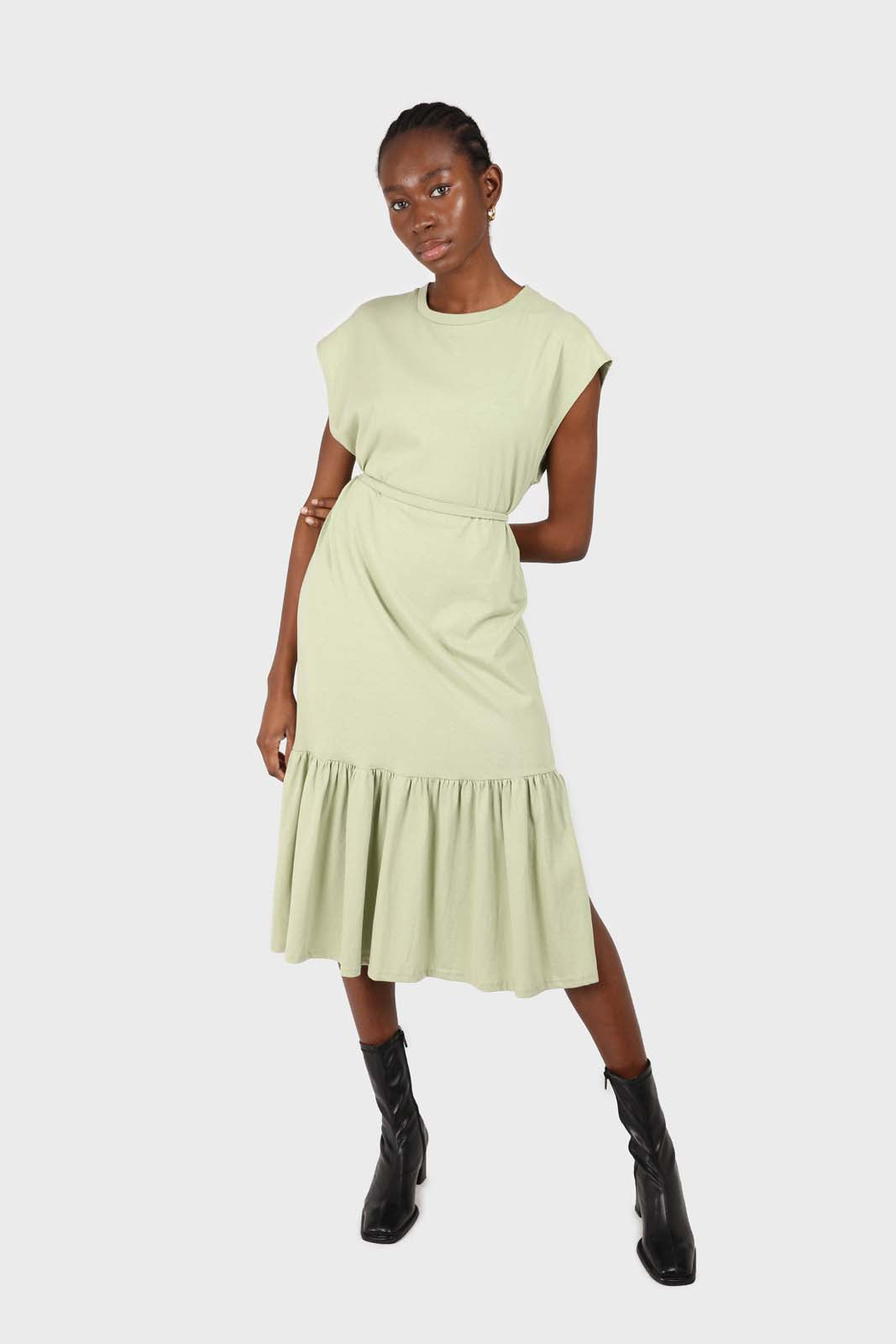 Mint large ruffle hem belted dress_1