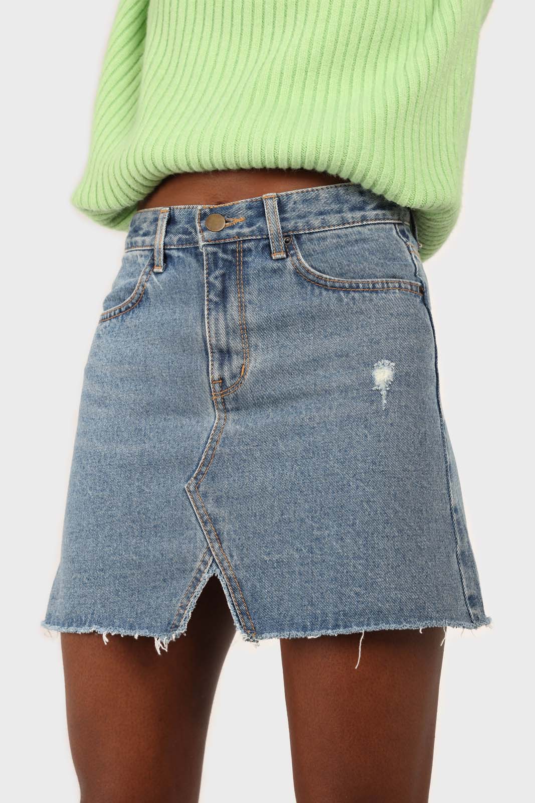Mid blue denim mini skirt_1