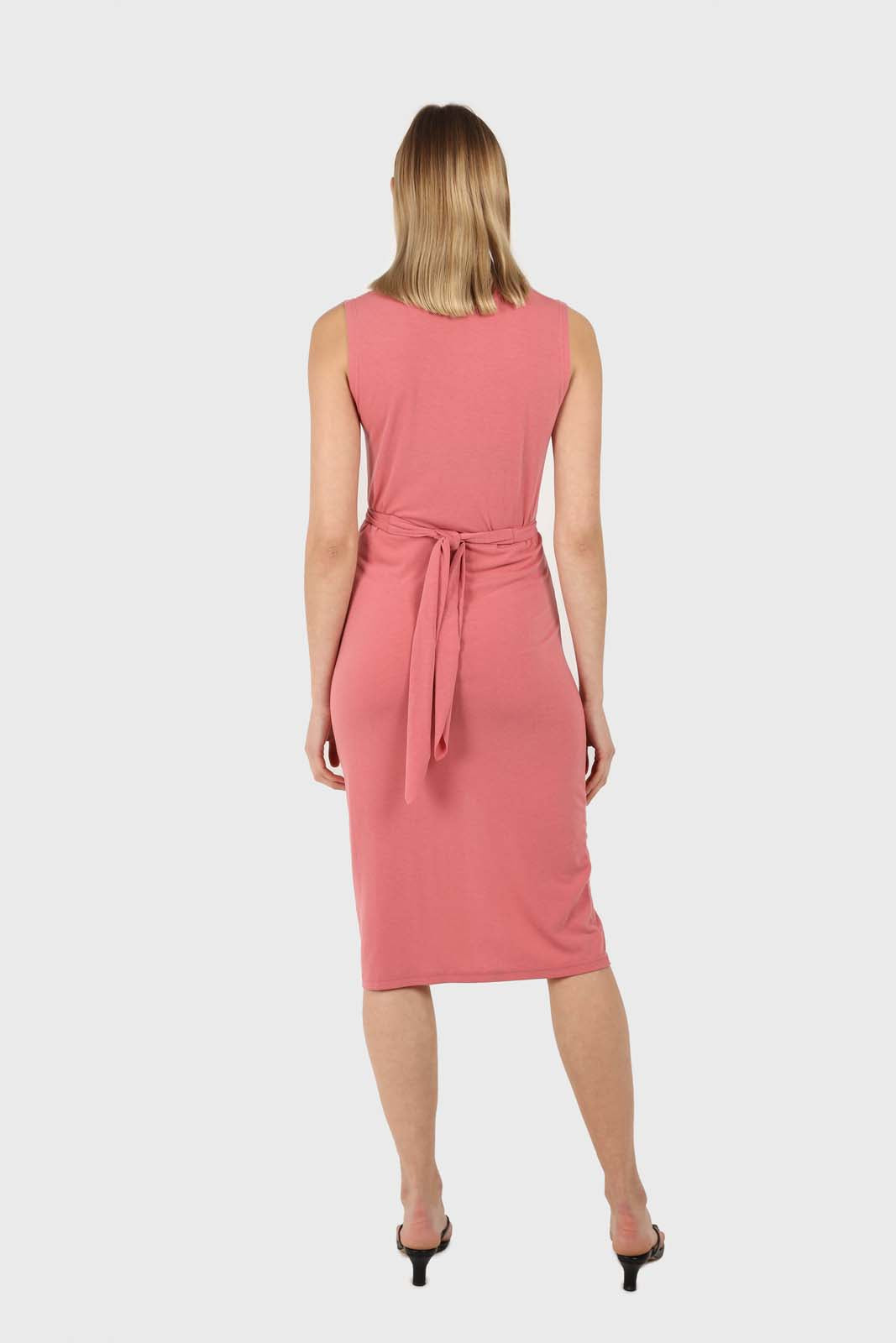 Dusty pink cross front fitted midi dress_4