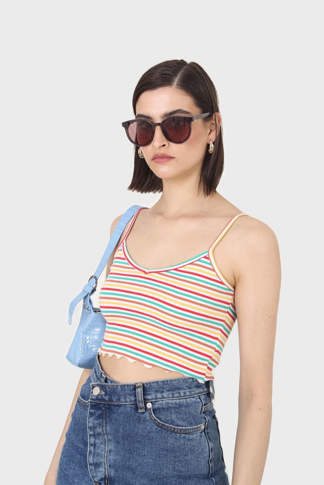 Ivory and green multi striped cropped tank_1