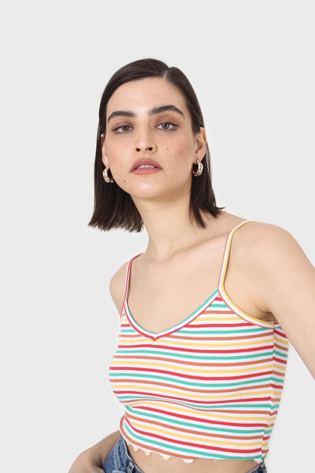 Ivory and green multi striped cropped tank_8